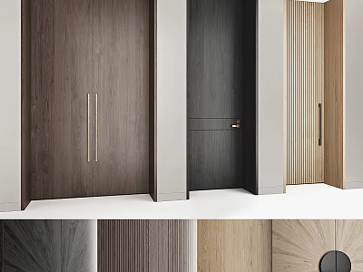 Minimalist Modern Hinged Doors with Wood Finishes Dark Light Tones and Metal Recessed Handles 3d model