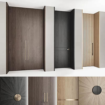 Minimalist Modern Hinged Doors with Wood Finishes Dark Light Tones and Metal Recessed Handles 3d model