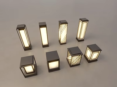 Modern Geometric Design Outdoor Lights with Illuminated Lampshades and Sleek Frames 3d model