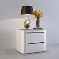 White Modern Nightstand With Stylish Lamps Vase And Yellow Flowers Decor