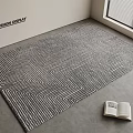 Square Rug With Gray White Herringbone Pattern In Room With Open Book And Window Blinds 3d model