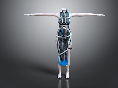 Unique Modern Blue And Black Striped Dress With Wrapped Design For Fashion 3d model