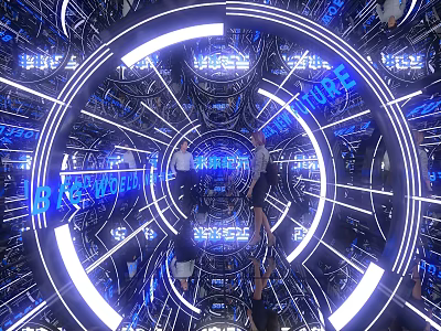 Modern Activity Passage With Blue LED Lighting And Circular Architectural Design 3d model