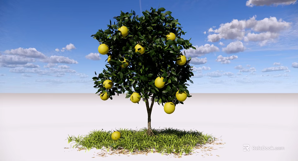 Lush Fruit Bearing Arbor With Yellow Fruits Green Grass Blue Sky And White Clouds 3d model 