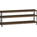Stylish Console Table With Three Tier Wooden Shelves And Black Metal Frame
