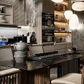 Modern Dining Living Room Interior With Pendant Lights Dining Table And Cabinets
