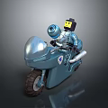 Detailed Blue Lego Style Motorcycle With Silver Parts Helmeted Rider And Exhaust Pipe Badge