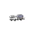 Blue Car Being Towed by White Tow Truck on Flatbed Trailer