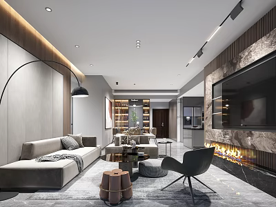 Modern Living Dining Room Interior Design With Sofa Coffee Table TV Wall And Dining Chairs 3d model