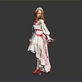 Elegant Woman in White Red Lace Dress With Red Hair Accessory And Red Shoes