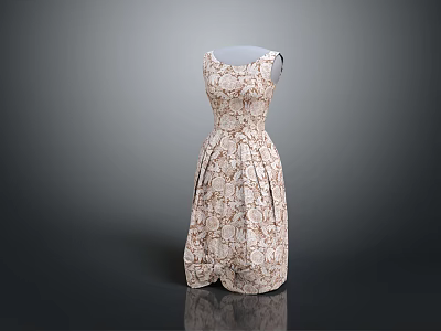 Elegant Sleeveless Patterned Dress with A Line Silhouette and Light Color Design 3d model