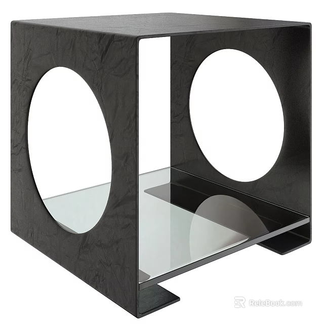 Modern Side Table With Black Frame Circular Cutouts And Glass Top 3d model