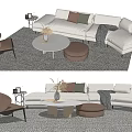 Modern Minimalist Sofa Coffee Table Set With Round Table Ottoman Throw Pillows And Rug 3d model