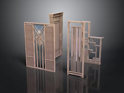 Chinese Style Wooden Furniture With Carved Lattice Screen Partition Frame Design 3d model