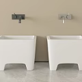 Modern Bathroom Accessories With White Square Washbasins And Wall Mounted Faucets