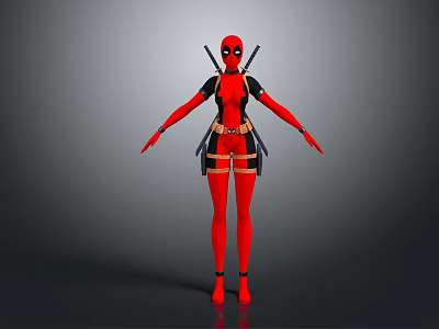 Red Black Tight Game Movie Character With Back Swords Utility Belt Ammunition Pouches Gloves Boots 3d model