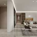 Modern Living Dining Room Interior With Light Gray Sofa Beige Armchair And Round Coffee Table