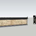 Traditional Scenic Wall with Dragon Decoration Wavy Top and Relief Carvings Under Blue Sky