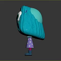 Cute Cartoon Character Turquoise Hair Big Eyes Purple Polka Dot Dress Blue Shoes Outstretched Arms