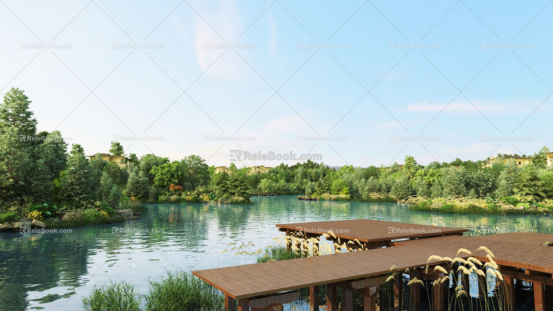 Modern Lakeside Landscape Lakeside View 3d model