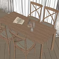 Rustic Wooden Dining Table Set With Woven Seats Open Book And Glass Decanter