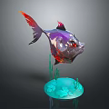Colorful Decorative Fish Figurine With Blue Base And Green Seaweed Stones