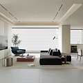 Bright Modern Minimalist Open Plan Living And Dining Room With Comfortable Furniture And Large Windows
