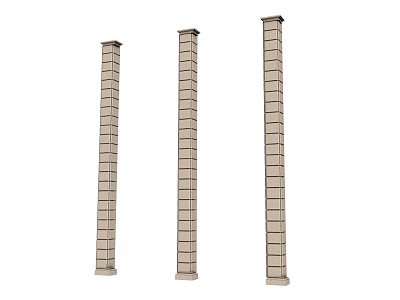 Three Architectural Columns With Classical Design And Vertical Segment Details For Buildings 3d model