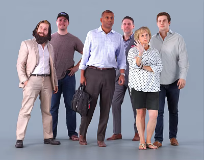 Group of Diverse People Standing Together in Various Outfits Against Gray Background 3d model
