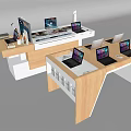 Wooden Display Shelves With Laptops And Brochures For Electronics Retail Showcase