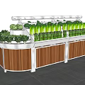 Curved Display Shelf with Illuminated Top for Arranged Fresh Vegetables in Supermarket