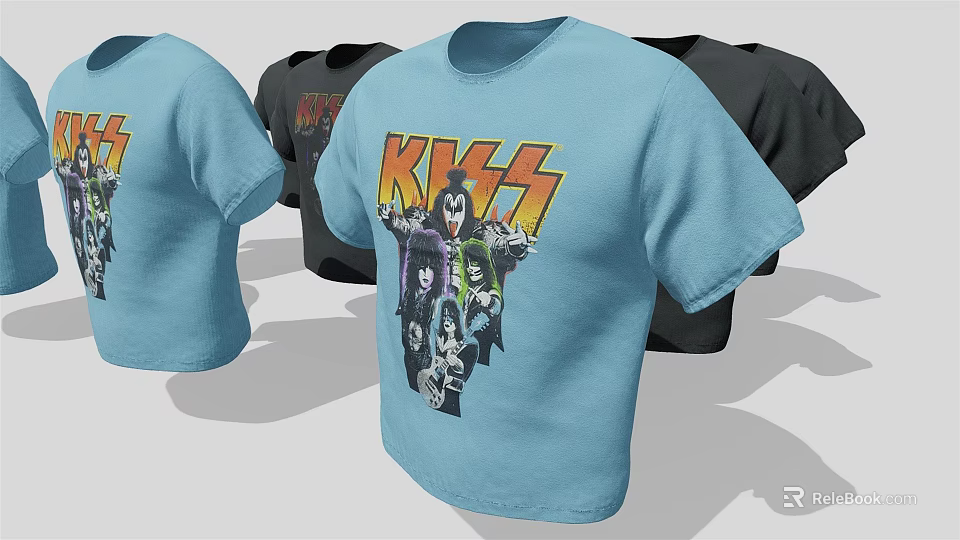 KISS Band Graphic T Shirts With Blue And Black Color Options And Band Art 3d model 