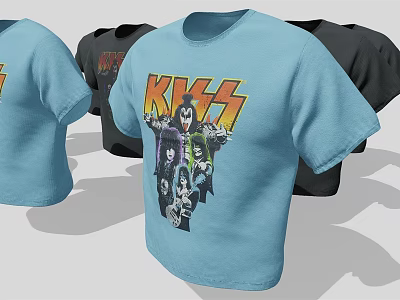 KISS Band Graphic T Shirts With Blue And Black Color Options And Band Art 3d model