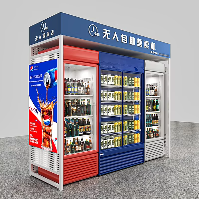 Commercial Self Service Vending Equipment With Refrigerators For Beverage 3d model