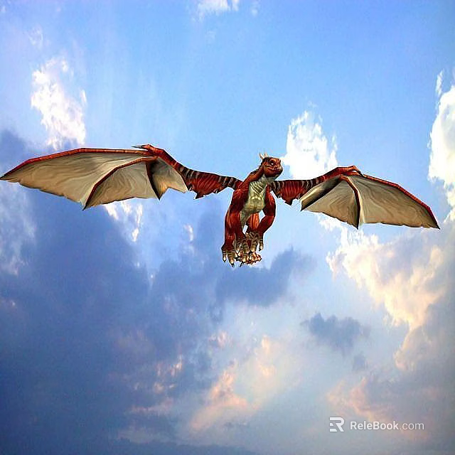 Science and Technology Exhibition Hall Displaying Flying Red Dragon in Blue Sky White Clouds 3d model 