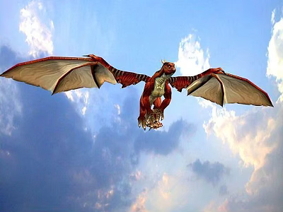 Science and Technology Exhibition Hall Displaying Flying Red Dragon in Blue Sky White Clouds 3d model