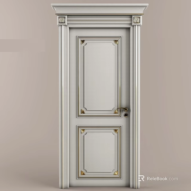 White Hinged Door With Gold Accents And Modern Paneled Interior Design 3d model 