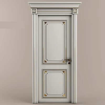 White Hinged Door With Gold Accents And Modern Paneled Interior Design 3d model
