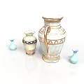 Decorative Vases In Various Sizes With White And Light Blue Colors And Gold Accents