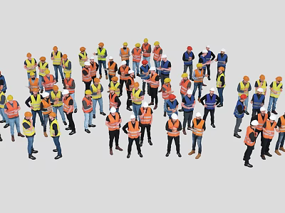 Group of Construction Workers in Safety Vests and Hard Hats Standing Together 3d model