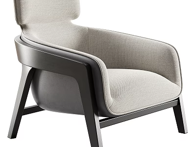 Modern Light Gray Fabric Leisure Chair with Curved Backrest and Wooden Armrests 3d model