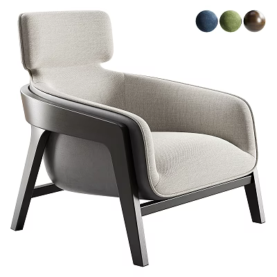 Modern Light Gray Fabric Leisure Chair with Curved Backrest and Wooden Armrests 3d model