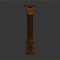 Scenic Landscape Featuring Ornate Brown Classical Column With Intricate Carved Details