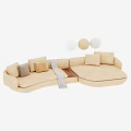 Multi Seater L Shaped Sofa With Neutral Tones Cushions And Throw Blanket