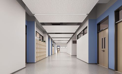 Modern aisle school classroom corridor 3d model