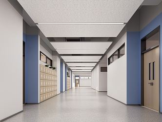 Modern aisle school classroom corridor 3d model