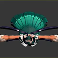 3D Fantasy Character With Green Hair And Purple Bat Wings In Black Outfit