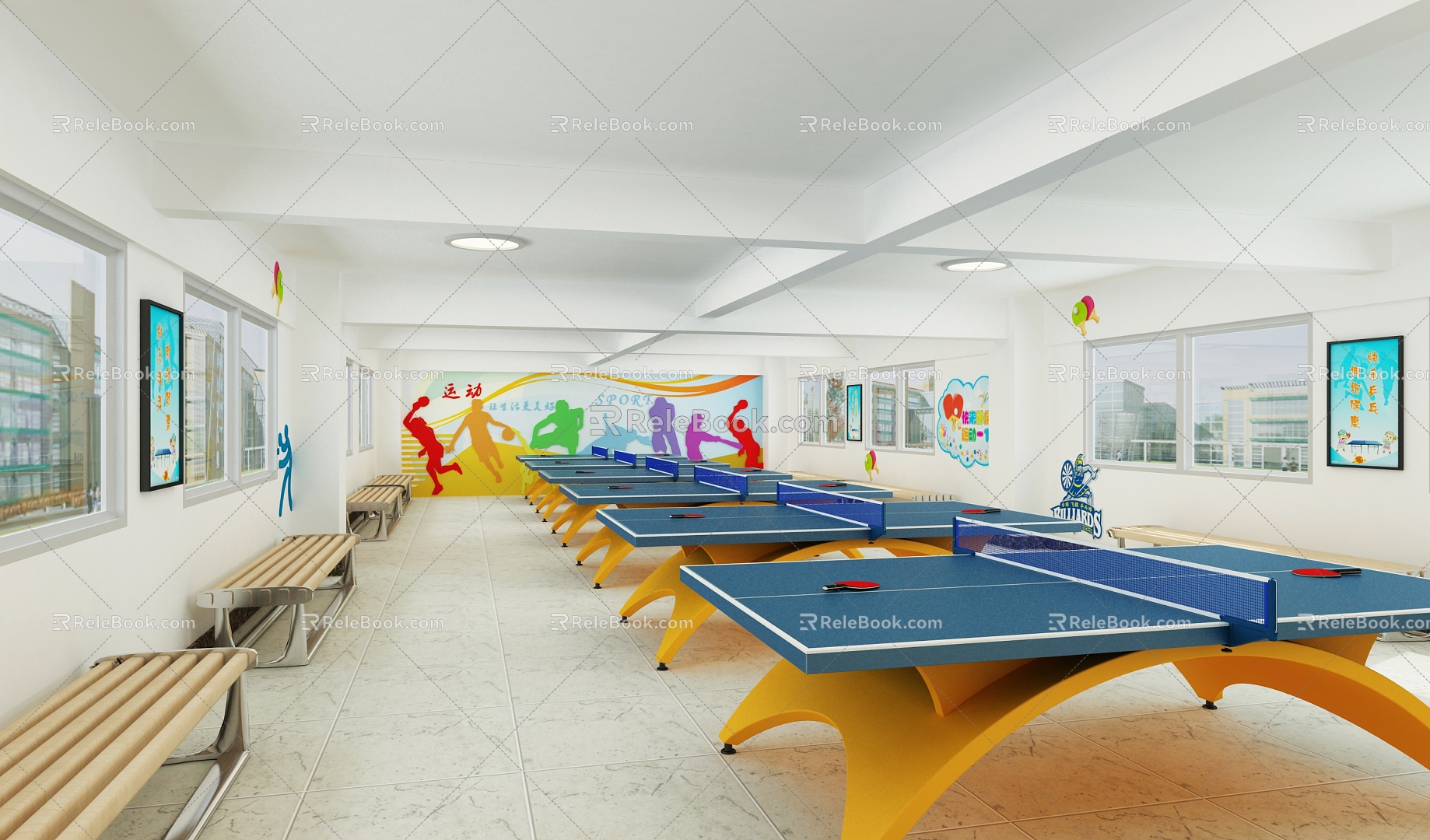 Modern table tennis room 3d model