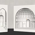 3D Carved Architectural Wall Lamps With Arched Dome Design And Warm Illuminated Glow