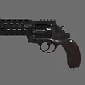 Vintage Revolver Weapon Design With Wooden Grip Black Metal Frame And Perforated Cylinder